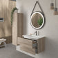 32" Natural Wood Freestanding Bathroom Vanity With White Sink And Two Drawers