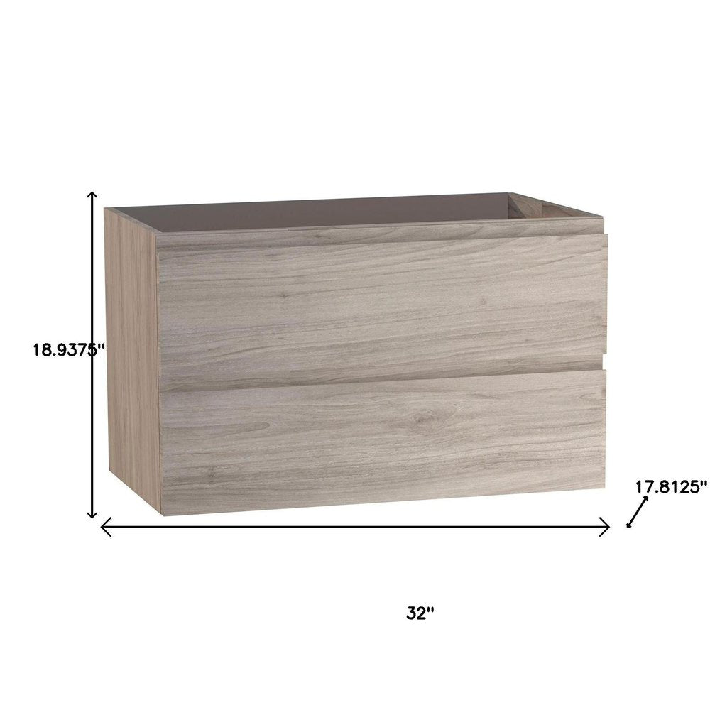 32" Natural Wood Freestanding Bathroom Vanity With White Sink And Two Drawers