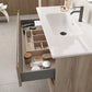 32" Natural Wood Freestanding Bathroom Vanity With White Sink And Two Drawers