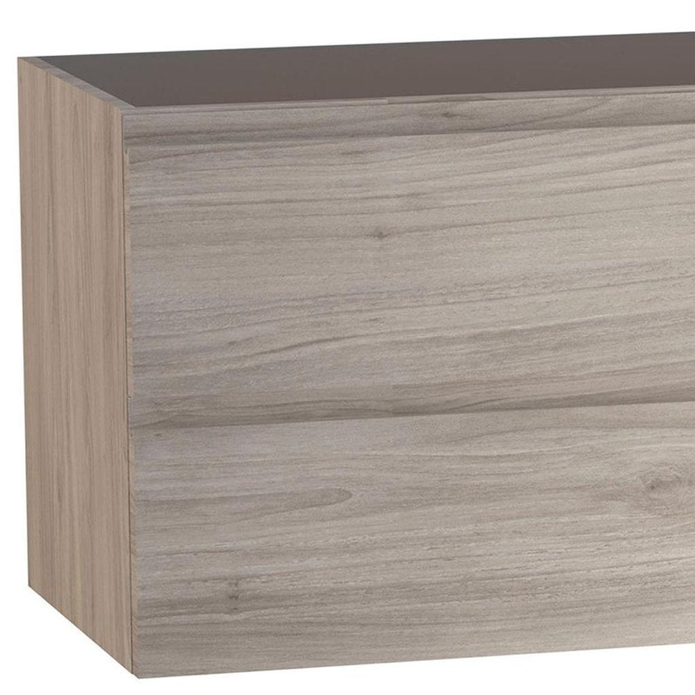 32" Natural Wood Freestanding Bathroom Vanity With White Sink And Two Drawers