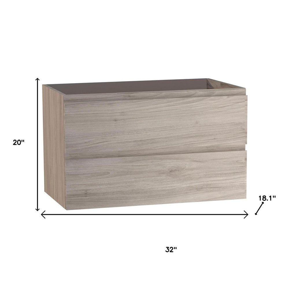 32" Natural Wood Freestanding Bathroom Vanity With White Sink And Two Drawers