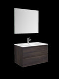 32" Dark Brown Wood Freestanding Bathroom Vanity With White Sink And Two Drawers