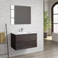 32" Dark Brown Wood Freestanding Bathroom Vanity With White Sink And Two Drawers