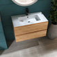 32" Oak Wood Freestanding Bathroom Vanity With White Sink And Two Drawers