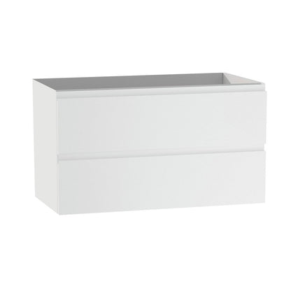 32" White Wood Freestanding Bathroom Vanity With White Sink And Two Drawers