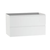 32" White Wood Freestanding Bathroom Vanity With White Sink And Two Drawers