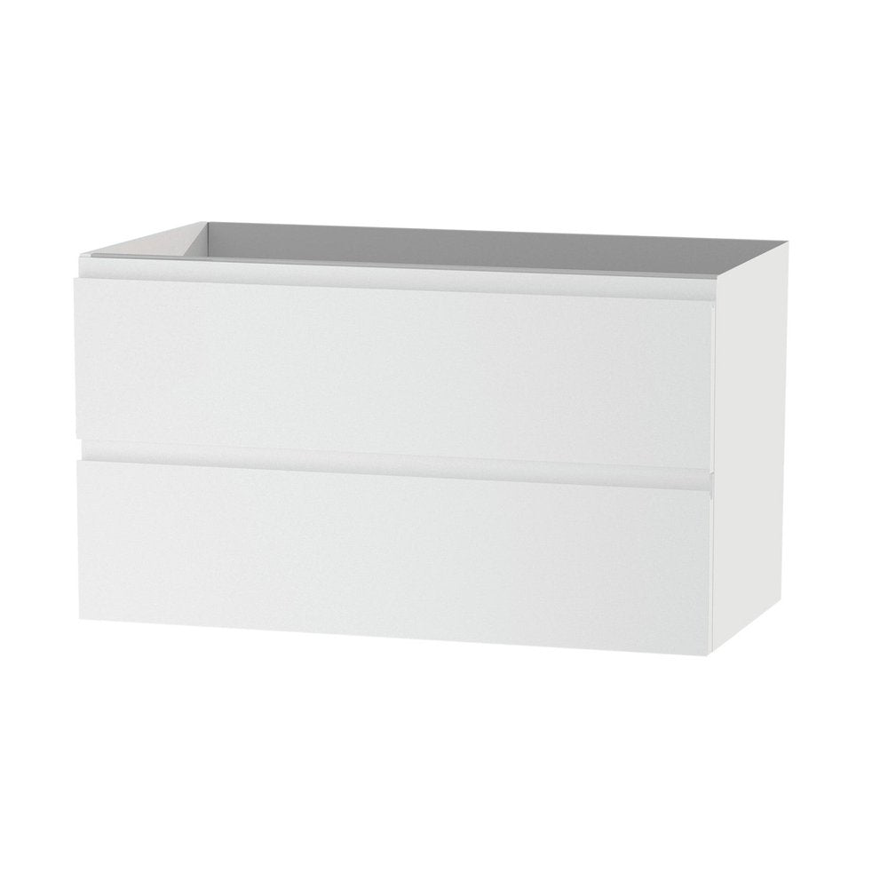 32" White Wood Freestanding Bathroom Vanity With White Sink And Two Drawers