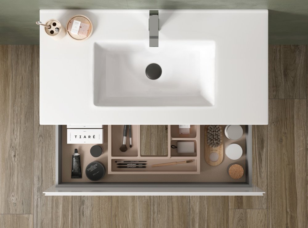 36" White Wood Freestanding Bathroom Vanity With White Sink And Two Drawers