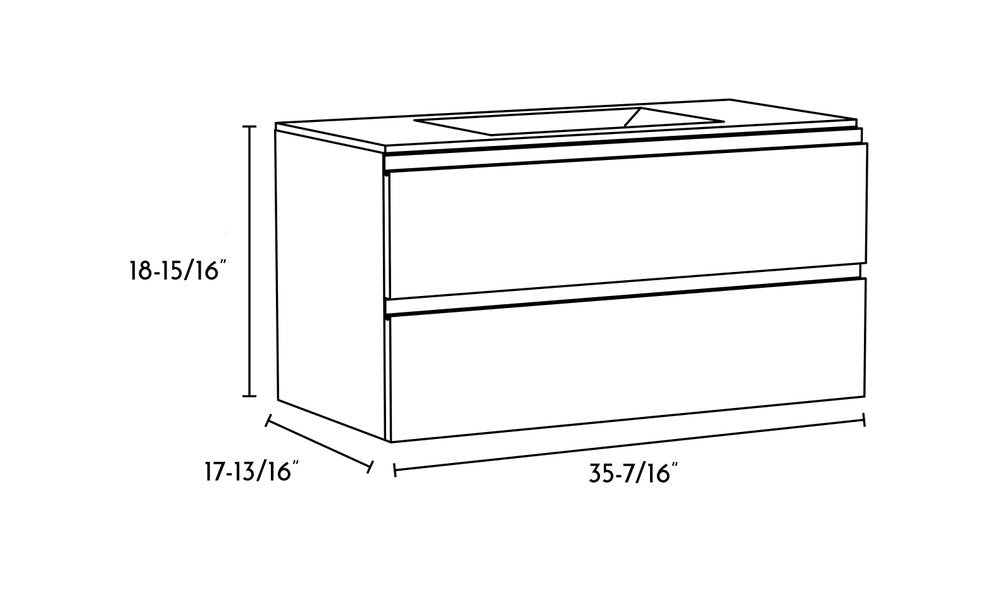 36" White Wood Freestanding Bathroom Vanity With White Sink And Two Drawers