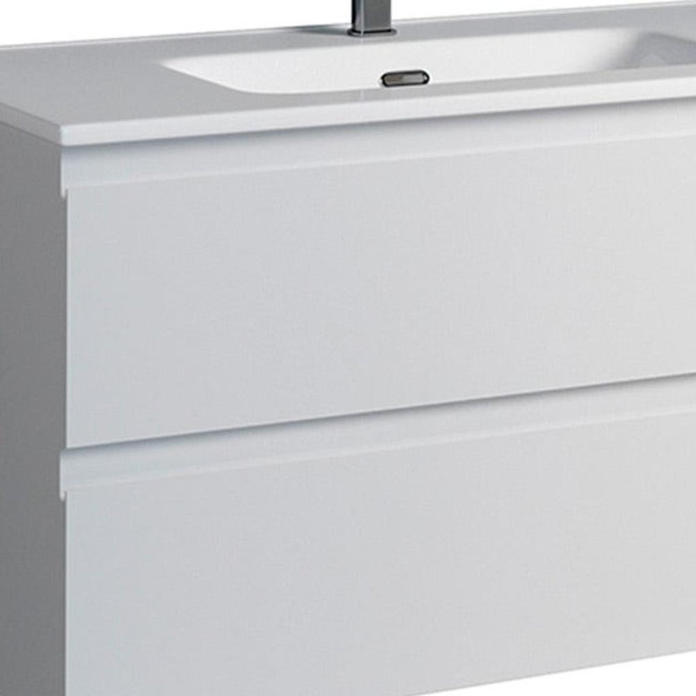 36" White Wood Freestanding Bathroom Vanity With White Sink And Two Drawers