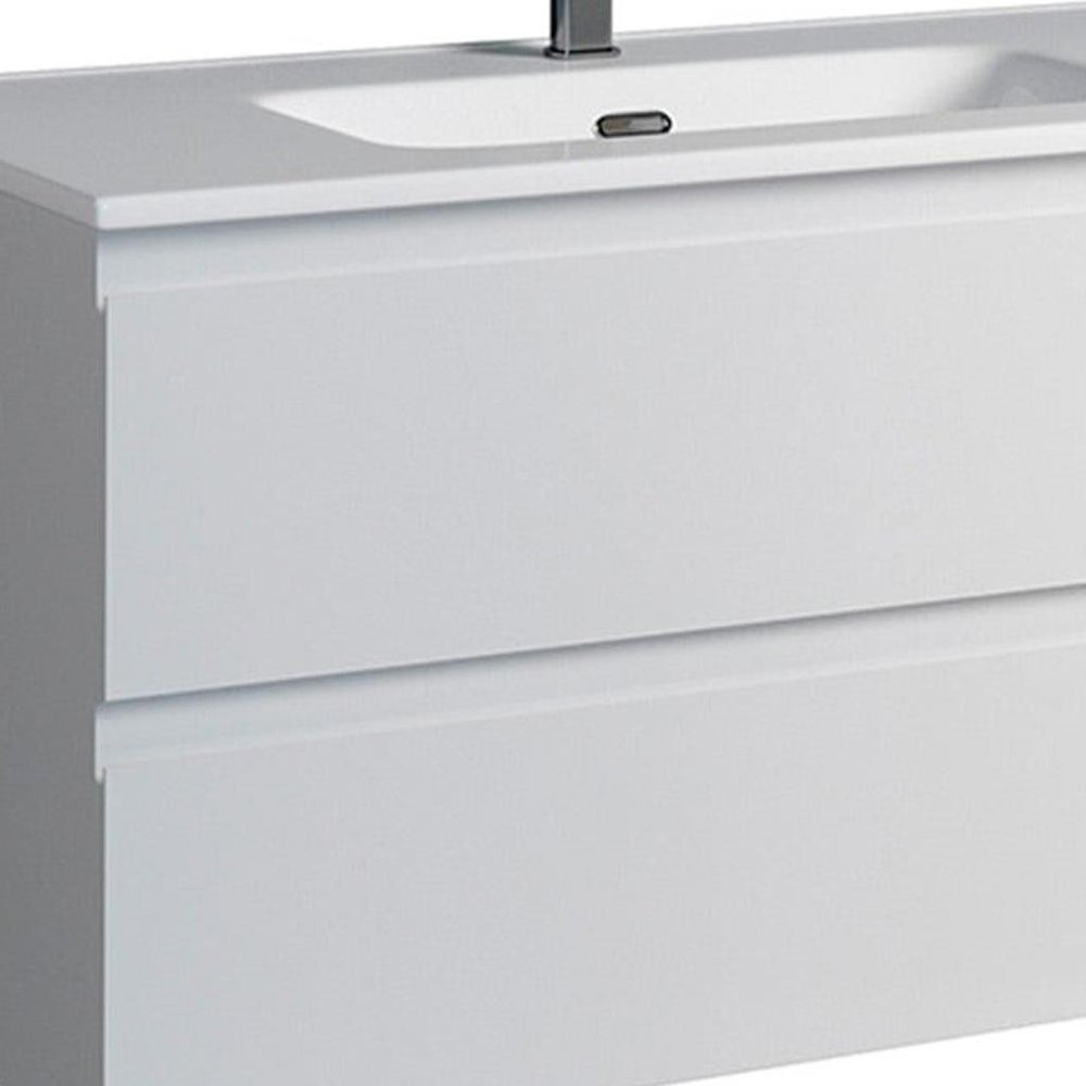 36" White Wood Freestanding Bathroom Vanity With White Sink And Two Drawers