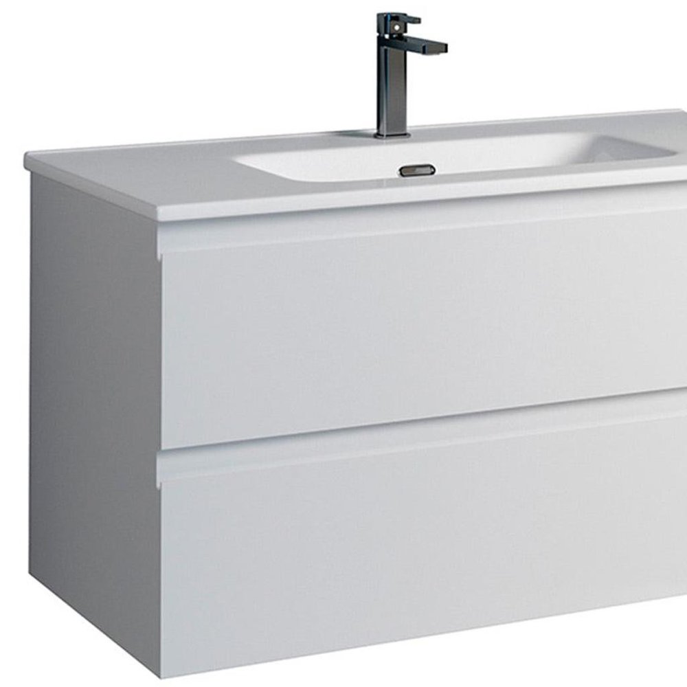 36" White Wood Freestanding Bathroom Vanity With White Sink And Two Drawers