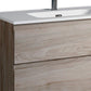 36" Natural Wood Freestanding Bathroom Vanity With White Sink And Two Drawers
