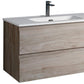 36" Natural Wood Freestanding Bathroom Vanity With White Sink And Two Drawers
