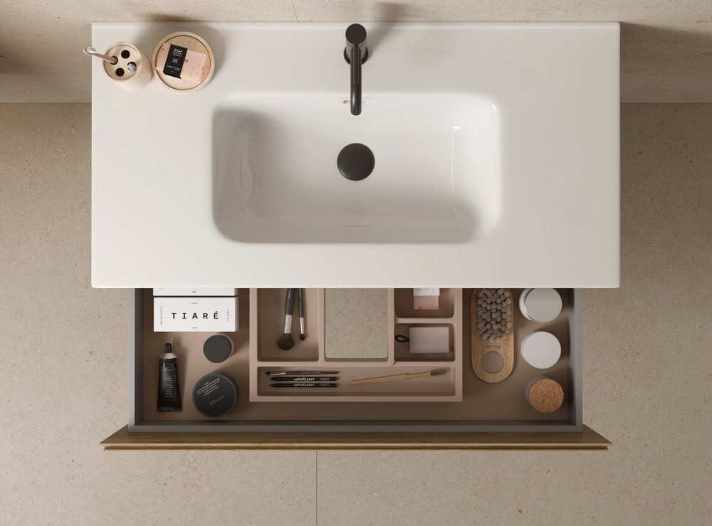 36" Oak Wood Freestanding Bathroom Vanity With White Sink And Two Drawers