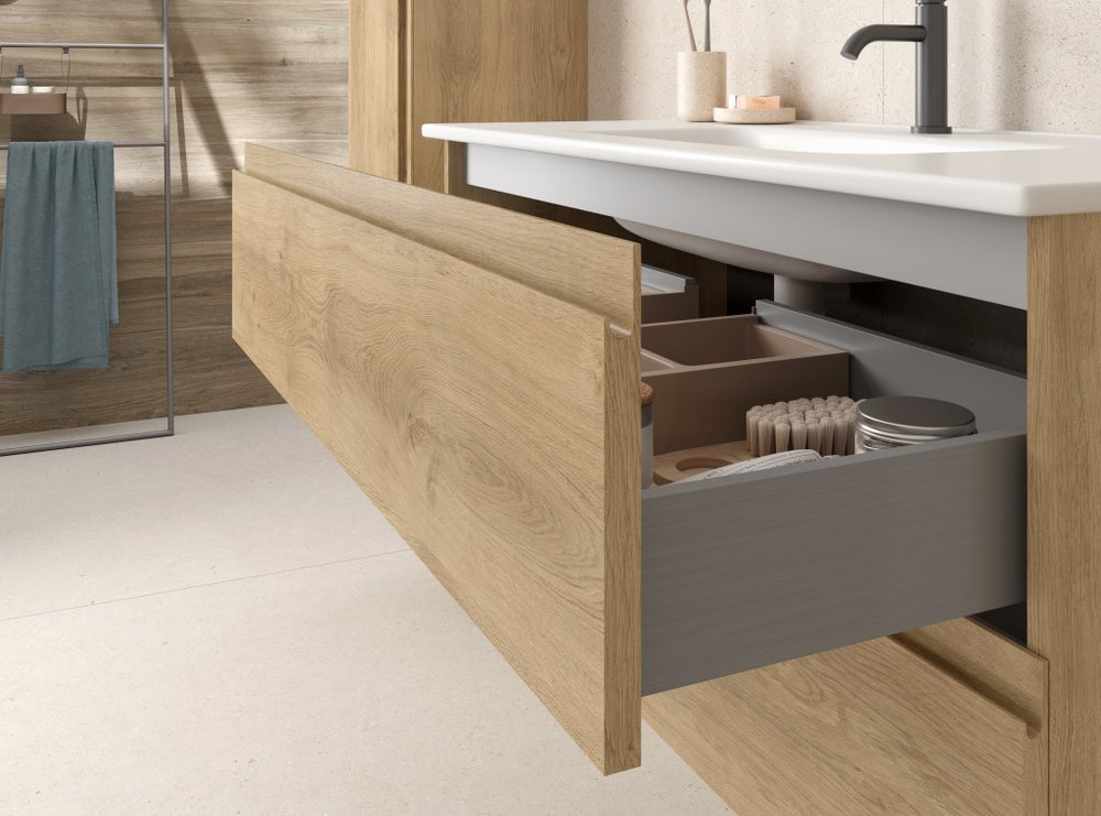 36" Oak Wood Freestanding Bathroom Vanity With White Sink And Two Drawers