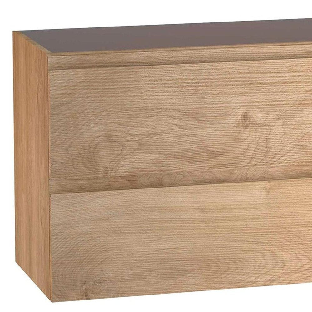 36" Oak Wood Freestanding Bathroom Vanity With White Sink And Two Drawers