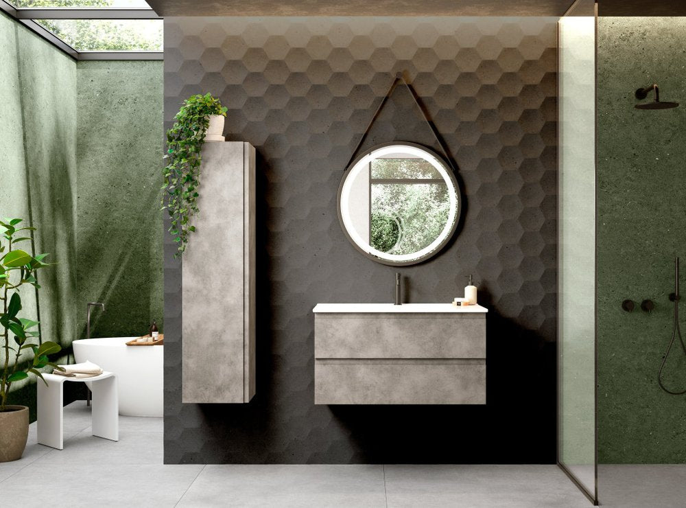 36" Gray Wood Freestanding Bathroom Vanity With White Sink And Two Drawers