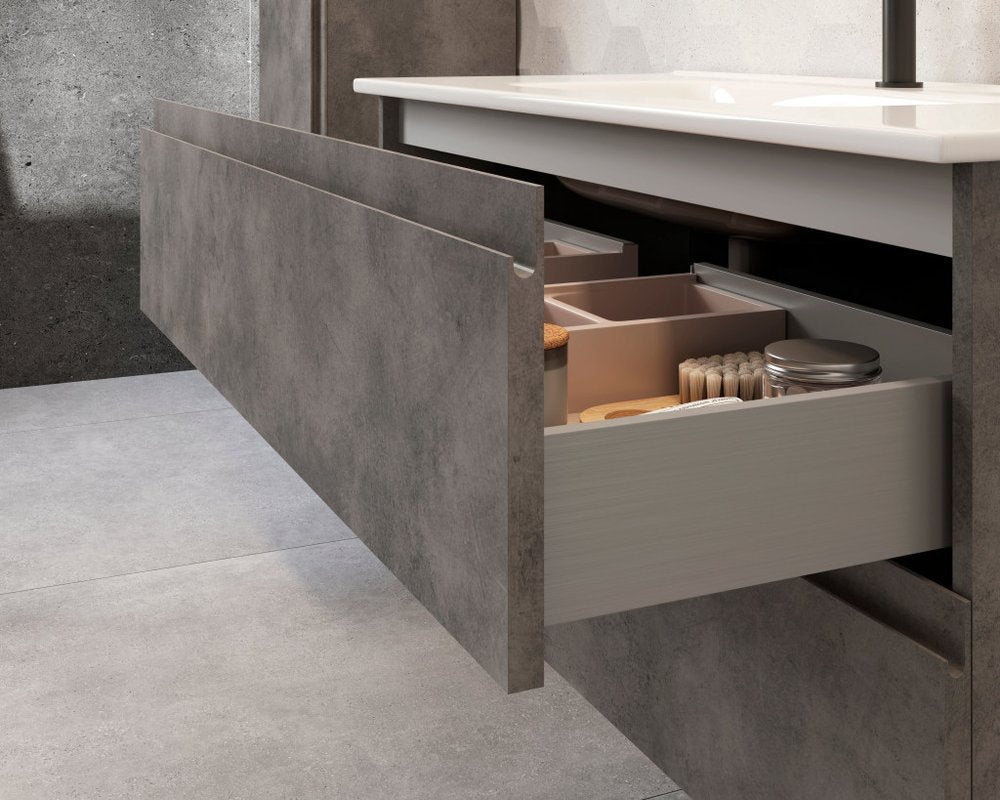 36" Gray Wood Freestanding Bathroom Vanity With White Sink And Two Drawers