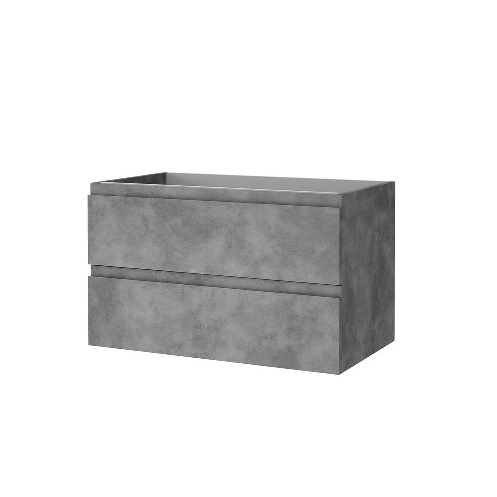 36" Gray Wood Freestanding Bathroom Vanity With White Sink And Two Drawers
