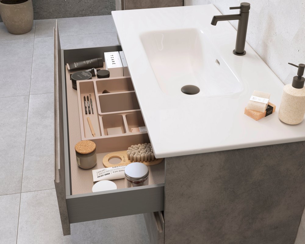 36" Gray Wood Freestanding Bathroom Vanity With White Sink And Two Drawers