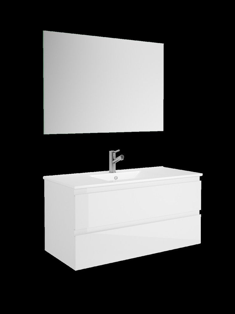 40" White Wood Freestanding Bathroom Vanity With White Sink And Two Drawers
