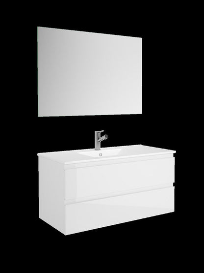 40" White Wood Freestanding Bathroom Vanity With White Sink And Two Drawers