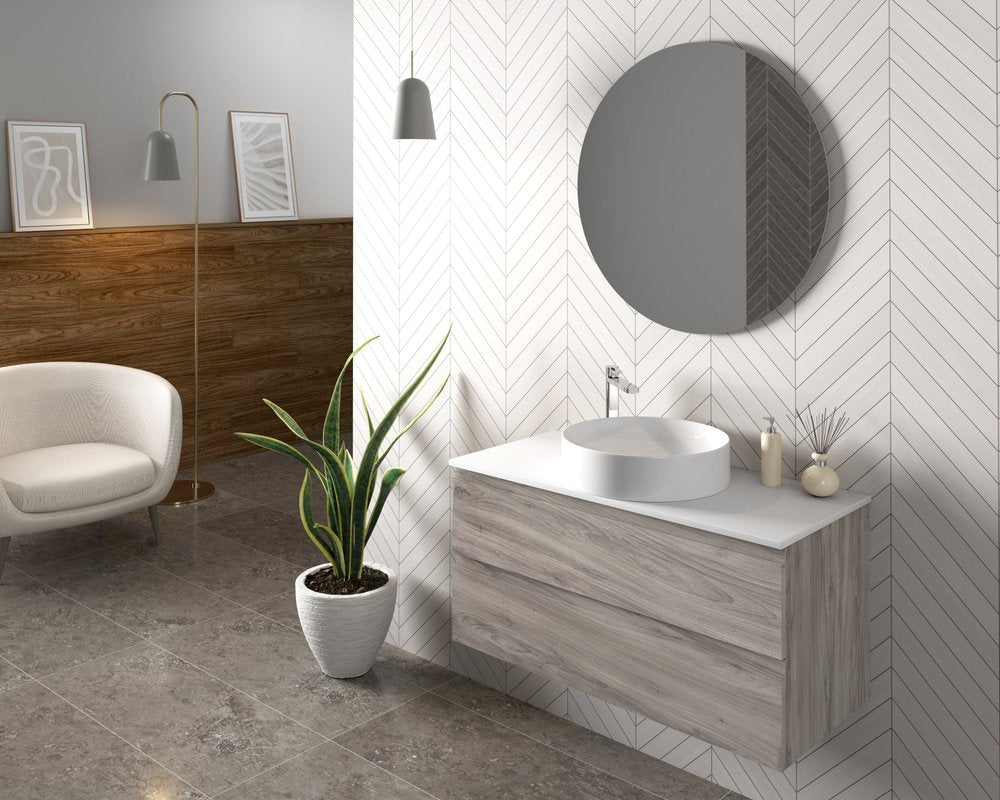 40" Natural Wood Freestanding Bathroom Vanity With White Sink And Two Drawers