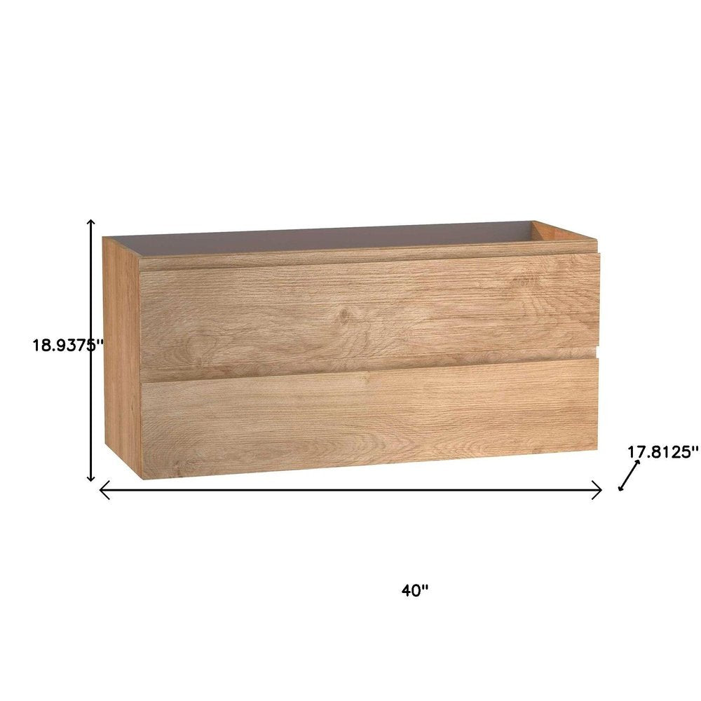 40" Oak Wood Freestanding Bathroom Vanity With White Sink And Two Drawers