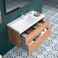 40" Oak Wood Freestanding Bathroom Vanity With White Sink And Two Drawers