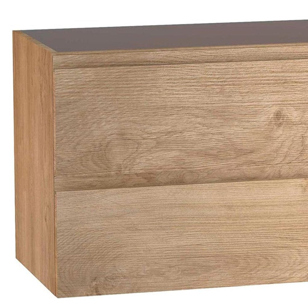 40" Oak Wood Freestanding Bathroom Vanity With White Sink And Two Drawers