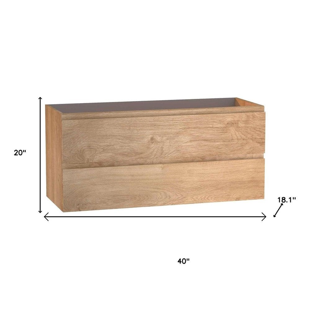 40" Oak Wood Freestanding Bathroom Vanity With White Sink And Two Drawers