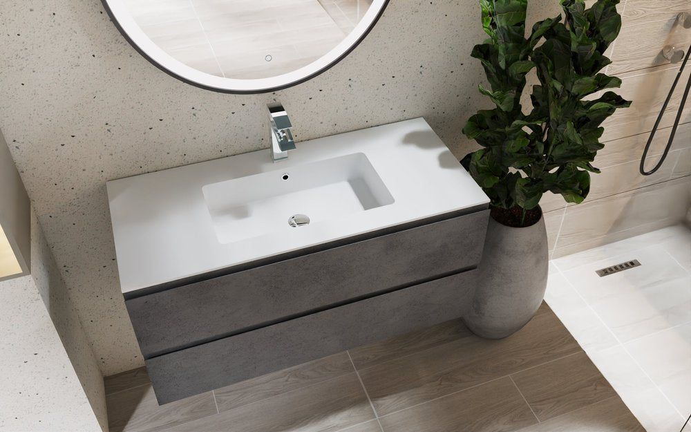 40" Gray Wood Freestanding Bathroom Vanity With White Sink And Two Drawers