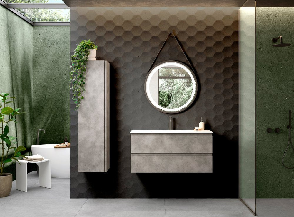 40" Gray Wood Freestanding Bathroom Vanity With White Sink And Two Drawers