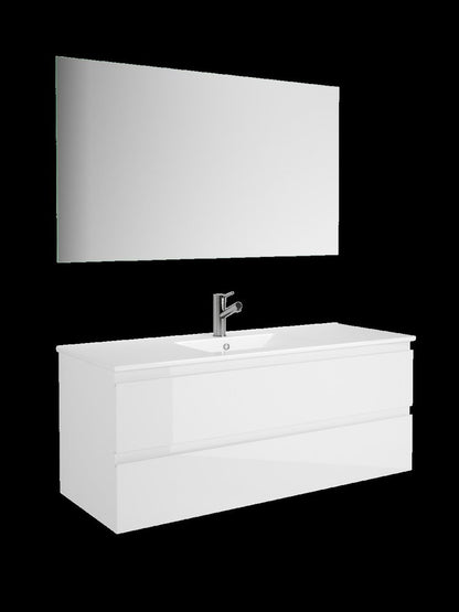 48" White Wood Freestanding Bathroom Vanity With White Sink And Two Drawers