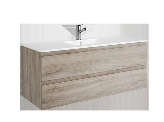 48" Natural Wood Freestanding Bathroom Vanity With White Sink And Two Drawers