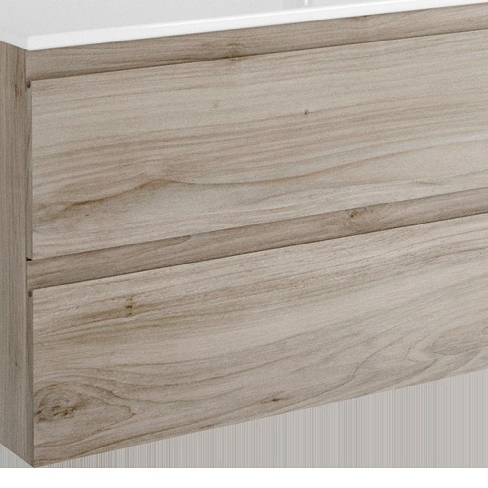 48" Natural Wood Freestanding Bathroom Vanity With White Sink And Two Drawers