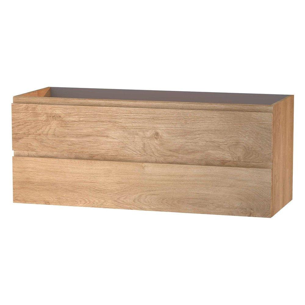 48" Oak Wood Freestanding Bathroom Vanity With White Sink And Two Drawers