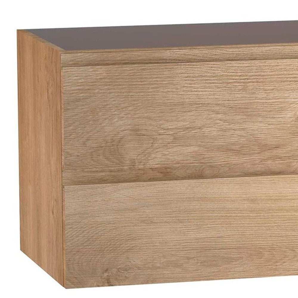 48" Oak Wood Freestanding Bathroom Vanity With White Sink And Two Drawers