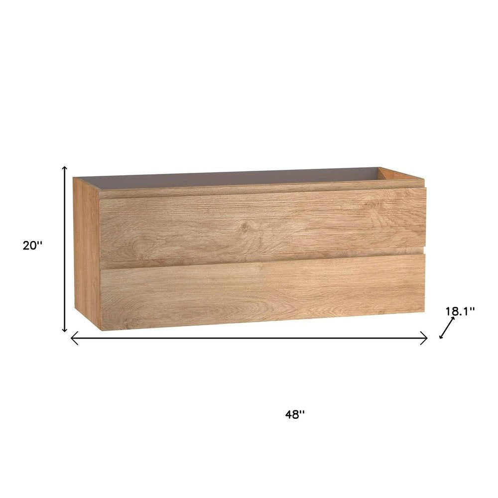 48" Oak Wood Freestanding Bathroom Vanity With White Sink And Two Drawers