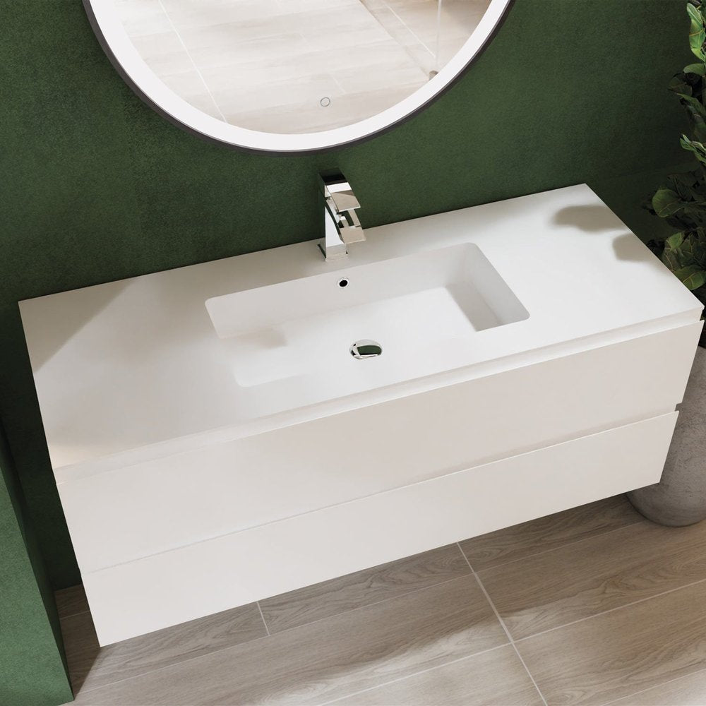 48" White Wood Freestanding Bathroom Vanity With White Sink And Two Drawers