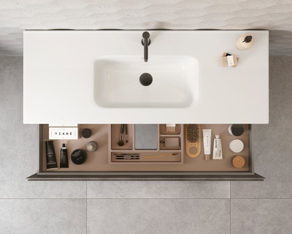 48" Gray Wood Freestanding Bathroom Vanity With White Sink And Two Drawers