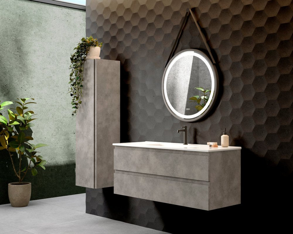 48" Gray Wood Freestanding Bathroom Vanity With White Sink And Two Drawers