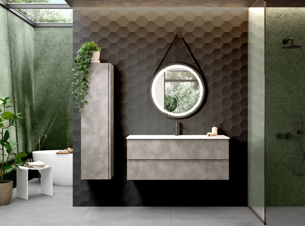 48" Gray Wood Freestanding Bathroom Vanity With White Sink And Two Drawers