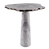22" Silver and White Aluminum and Marble Pedestal End Table