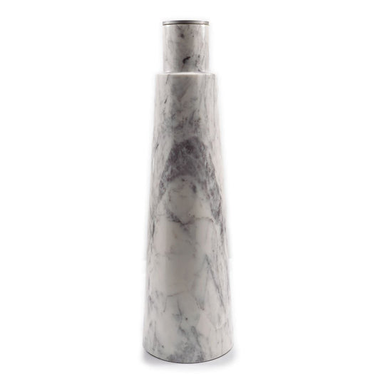 22" Silver and White Aluminum and Marble Pedestal End Table
