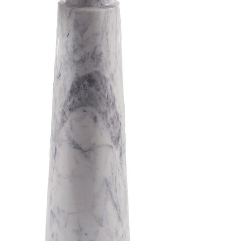 22" Silver and White Aluminum and Marble Pedestal End Table