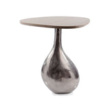 22" Silver And Beige Cast Aluminum And Marble Pedestal End Table