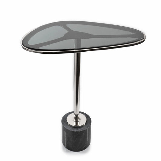 22" Smoky Black and Silver Aluminum Glass and Marble Pedestal End Table