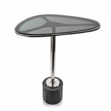 22" Smoky Black and Silver Aluminum Glass and Marble Pedestal End Table